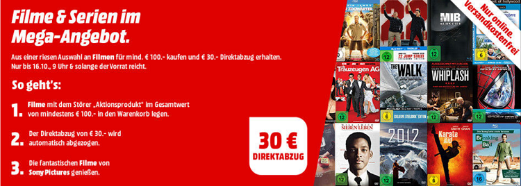 Filme und TV Serien im Wert von 100€ kaufen mit 30€ Sofort Rabatt