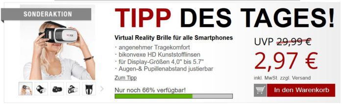 Druckerzubehör: VR Brille + 2 gartis Artikel für 2,97€ + VSK