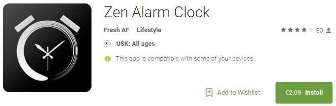 Zen Alarm Clock (Android) gratis statt 2,09€