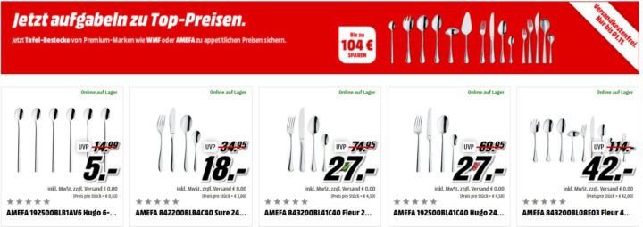 Media Markt: günstige Bestecksets bis Mitternacht ab 18€   z.B. WMF Bellano 30 Teile für 49€