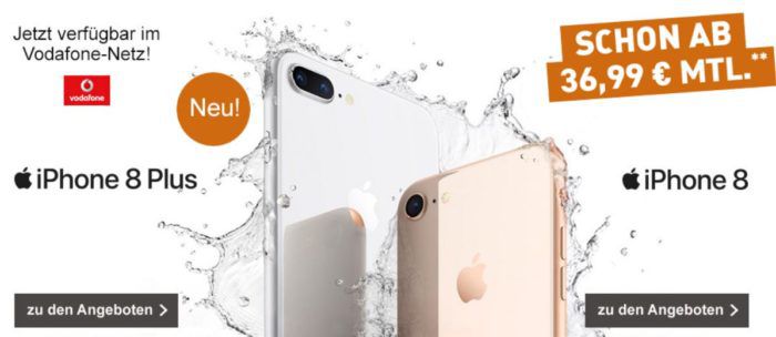 Apple iPhone 8 + Vodafone Allnet + 2 GB Flat für 39,86€ mtl.