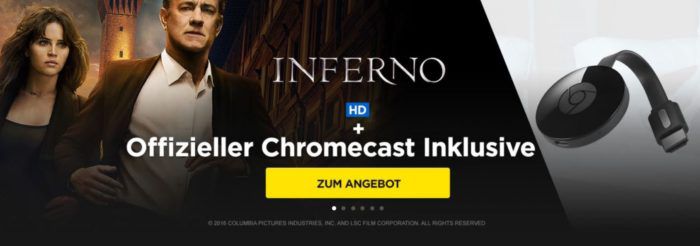 Google Chromecast 2 + HD Stream:  Inferno für nur 22,99€