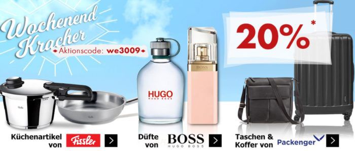 Karstadt Kracher mit z.B. 20% Rabatt auf Fissler, Düfte von Hogo Boss und Packenger Taschen & Koffer