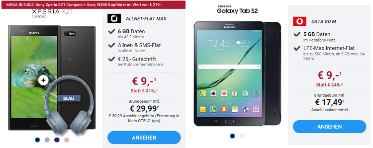 Red Friday Deals bei Sparhandy   z.B. Sony Xperia XZ1 Compact + Sony W800 Kopfhörer für 9€ + Allnet Flat mit 6 GB für 29,99€ mtl.