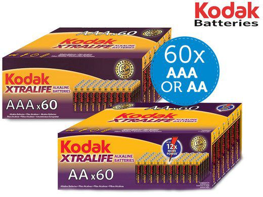 60 STÜCK! Kodak Xtralife Alkaline Batterien in AA oder AAA für je 22,90€ (statt 40€)