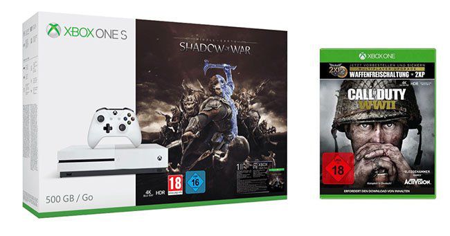 Xbox One S 500GB + Call of Duty: WW II + Mittelerde: Schatten des Krieges ab 229€ (statt 314€)