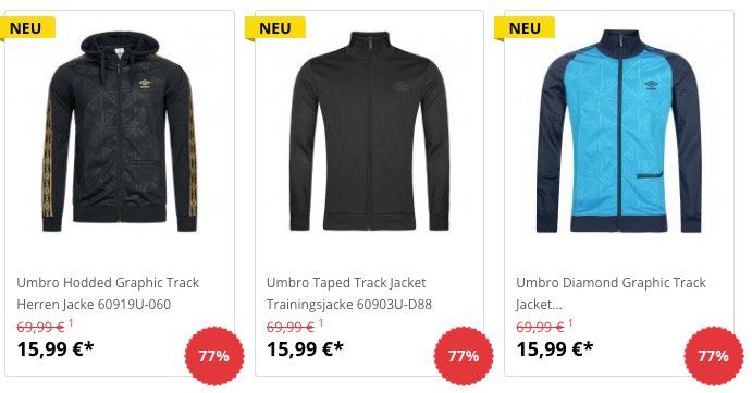 Umbro Jacken für je 15,99€ + 5€ Gutschein ab 50€