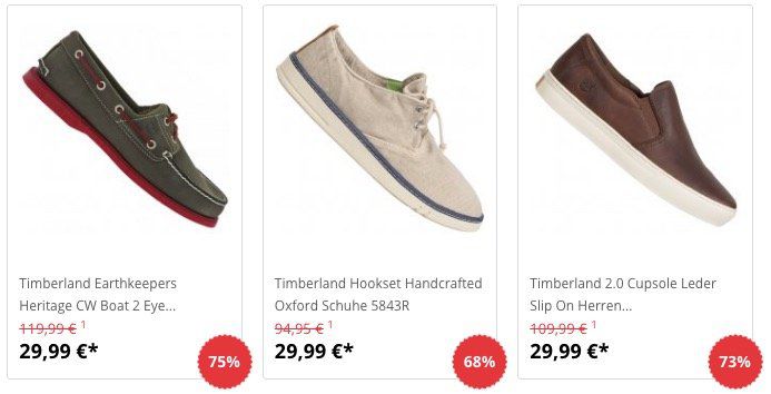 Timberland Sneaker und Bootsschuhe für je 29,99€ + 5€ Gutschein ab 50€