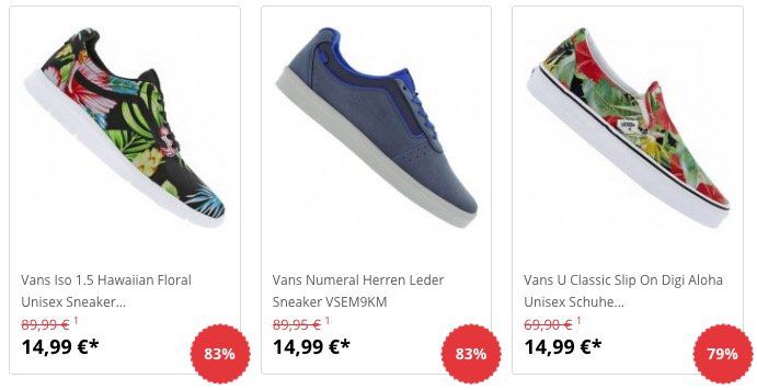 TOP! Vans Sneaker für je 14,99€ bei SportSpar   teilweise nur noch Restgrößen