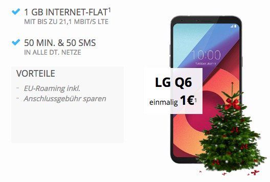 LG Q6 für 1€ + gratis Weihnachtsbaum + o2 Smart Surf mit 1GB LTE für 9,99€ mtl.