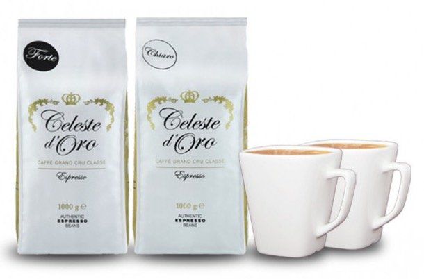 2kg Celeste dOro Kaffeebohnen für 25,94€ +  2 Design Tassen gratis