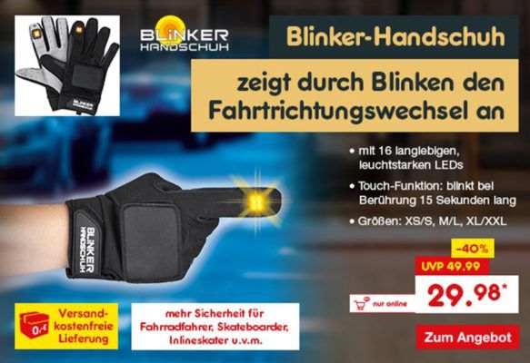 Blinker Handschuh für Fahrradfaher & Co. aus der Höhle der Löwen für 29,98€