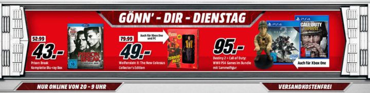 Xbox   PS4 Bundle: Call of Duty WWII + Xbox Destiny 2 inkl. Call of Duty Cable Guy für 95€ uvm. im Media Markt Dienstag Sale