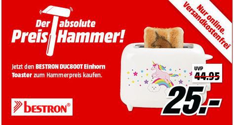 MM Preishammer: Bestron Duc800T Einhorn Schlitztoaster statt 35€ für 25€