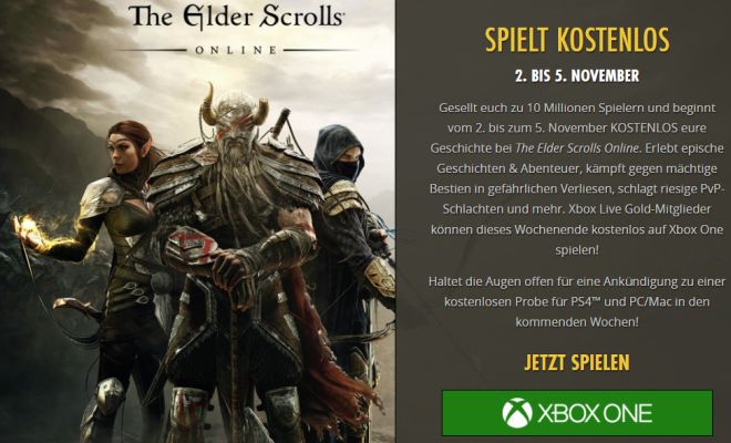 The Elder Scrolls Online: Tamriel Unlimited (Xbox One) gratis spielbar vom 2. bis 5. November