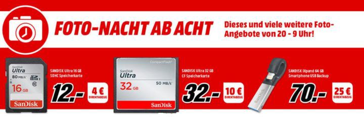 Media Markt Foto Late Night: z.B. SANDISK iXpand 64 GB statt 54€ für 45€