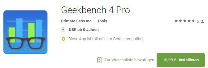 Geekbench 4 Pro (Android) gratis statt 10,99€