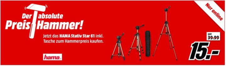 MM Preishammer: HAMA Stativ Star 61   Dreibein bis 1530 mm mit integr. Wasserwaage für 15€