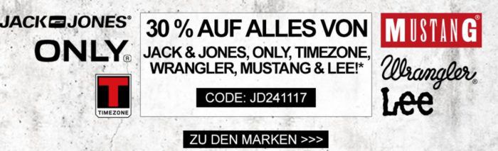 Wrangler, Mustang, ONLY, Timezone, Lee und Jack & Jones Fashion heute mit 30% Rabatt bis Mitternacht