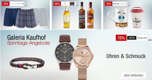 Galeria Kaufhof Sonntagsangebote   z.B. 20% Rabatt auf Whisky, Rum & Tequila, Schuhe, Taschen, Nerf uvam.