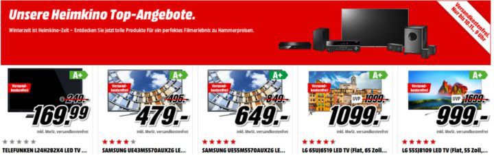 Media Markt Heimkino Angebote: z.B. SAMSUNG 55 Zoll FHD TV für 649€