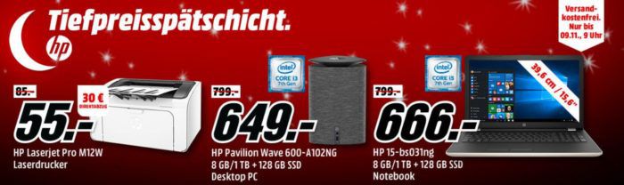Media Markt HP Tiefpreisspätschicht   günstige Notebooks, PCs und Drucker