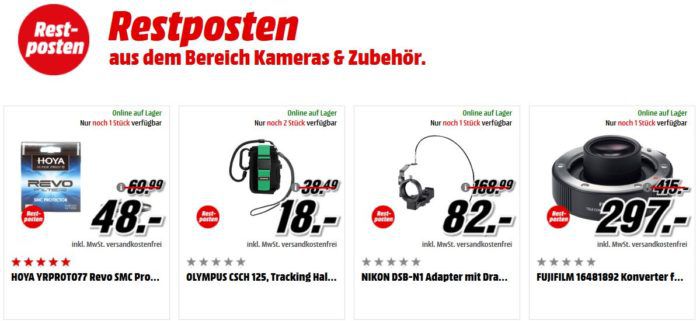 Media Markt Restposten aus den Bereichen Kamera und Zubehör