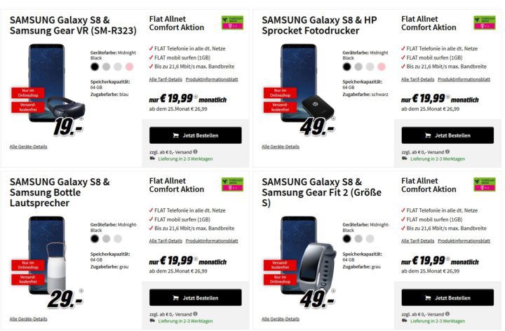 Media Markt: Samsung S8 Bundles + Telekom AllNet + 1GB Daten Flat ab 19,99€ mtl.   TOP!