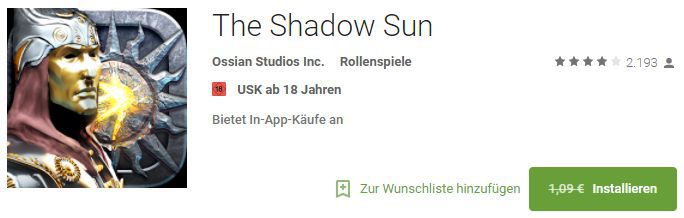 The Shadow Sun (Android) kostenlos statt 1,09€