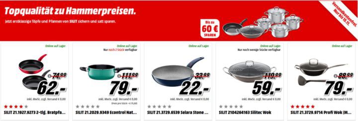 Bis Mitternacht! Günstige Silit Pfannen und Töpfe beim Media Markt   z.B. Toskana Topf Set 4 teilig für 65€ (statt 78€)