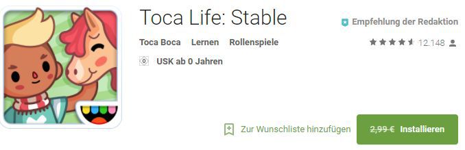 Toca Life: Stable (Android/iOS) gratis statt 2,99€