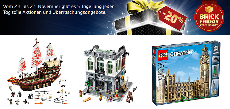 LEGO Brick Friday mit 20% Rabatt auf ausgewählte Sets   z.B. Steine Bank für 119,99€ (statt 149€)