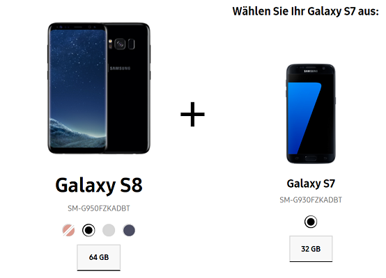 Samsung Galaxy Smartphones im Doppel   bspw. 2 x Galaxy A3 für 299€ oder Galaxy S8 + Galaxy S7 für 799€