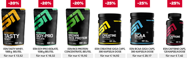 Fitmart: 20% auf ESN Whey Proteine und 25% Rabatt auf ESN Kapseln