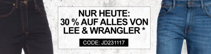 Nur Heute! Jeans Direct mit 30% extra Rabatt auf ausgewählte Lee + Wrangler Fashion