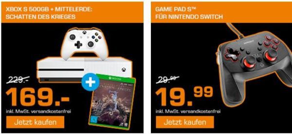 Saturn Weekend Sale: z.B. Xbox One S 500GB Konsole + Mittelerde: Schatten des Krieges für 169€
