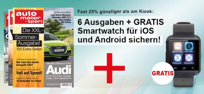 6 Ausgaben auto motor und sport für 17,60€ + gratis Smartwatch