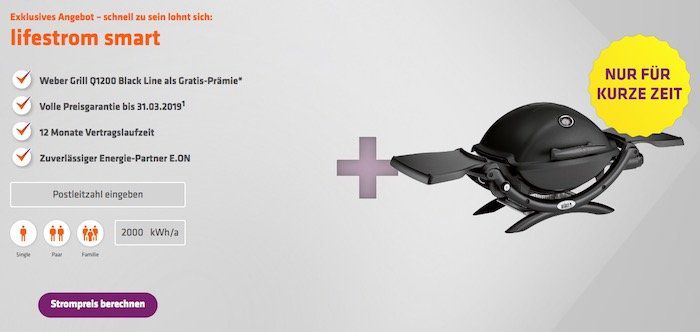 Gratis Weber Grill Q1200 Black Line (Wert 259€) bei lifestrom smart Abschluss mit mind. 1.000 kWh