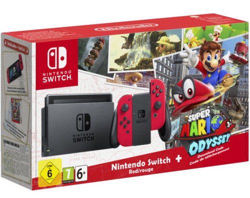 Nintendo Switch in Rot + Super Mario Odyssey für 297,39€ (statt 350€)