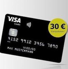 TOP! Beitragsfreie VISA Kreditkarte (Lebenslang) inklusive 30€ Startguthaben für Neukunden TOP! Beitragsfreie VISA Kreditkarte (Lebenslang) inklusive 30€ Startguthaben für Neukunden