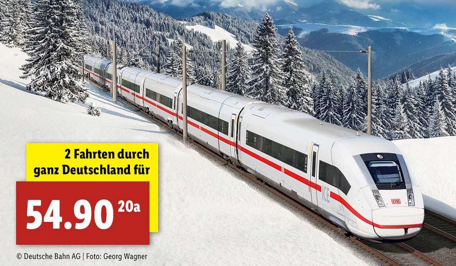 LIDL DB Tickets: 2 Fahrten (2. Klasse) durch ganz Deutschland für 54,90€