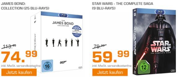 Saturn Weekend Sale: z.B. Bond Collection 2016 für 74,99   Lost Die komplette Serie für 29,99€