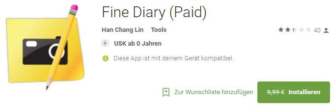 Fine Diary (Android) gratis statt 9,99€