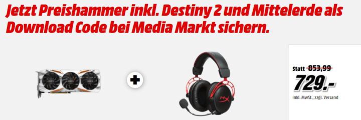 GIGABYTE GeForce GTX 1080 Ti + HYPERX Gaming Headset + Destiny 2 & Mittelerde PC für 729€