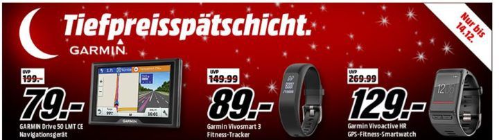 Media Markt Garmin Tiefpreisspätschicht: günstige Smartwatchs, Tracker und Navis