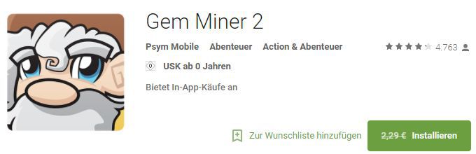 Gem Miner 2 (Android) kostenlos statt 2,29€