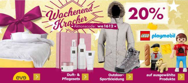 Karstadt Weekend Kracher: z.B.  20% auf Hosen & Jeans, Düfte, Packenger Koffer, ausgewähltes Playmobil ...