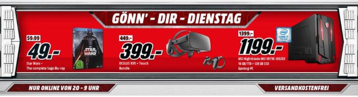 Star Wars: Saga 1 6 [Blu ray] für 49, €   OCULUS Rift Virtual Reality Headset für 399€ uvm. im Media Markt Dienstag Sale