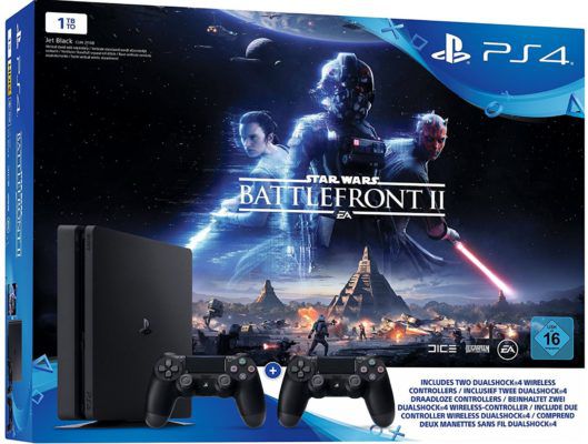 Playstation 4 Slim 1 TB + 2. Controller + Star Wars Battlefront 2 für 299€ (statt 361€)