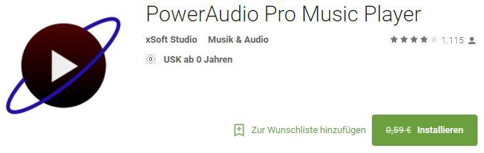 PowerAudio Pro Music Player (Android) gratis statt 0,59€